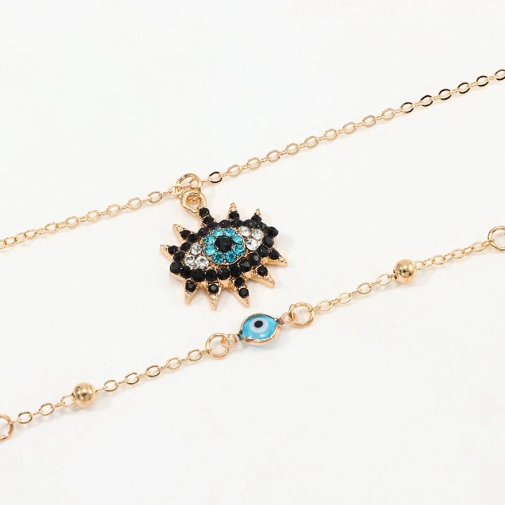 Blue Evil Eye Double Gold Necklace - Picture 4 of 6